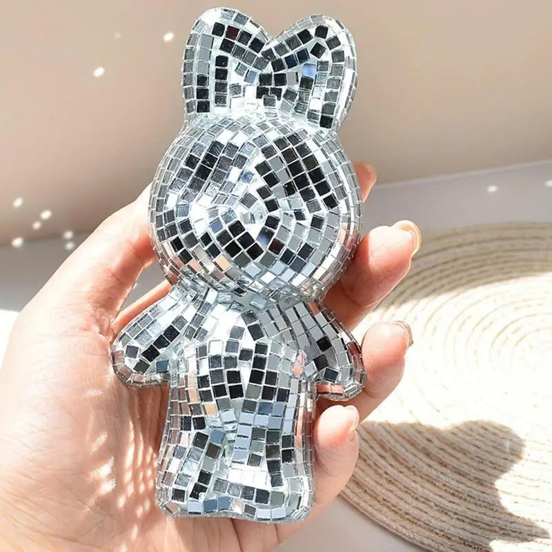 Silver Bunny Glass Disco Ball Figurine Photo Prop