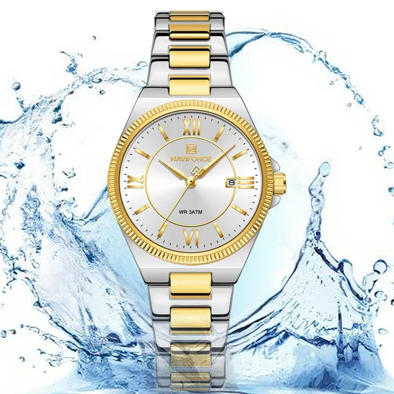 NAVIFORCE Casual for Daily Dress Women Quartz Watch 3ATM Waterproof Date Display Stainless Steel  Lady Wristwatch Package Gifts
