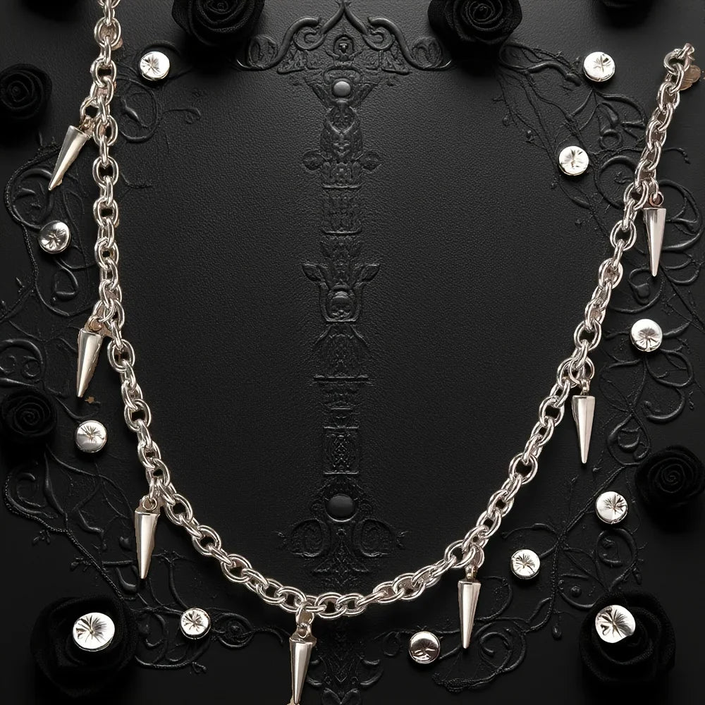 Men Punk Style Rivet Tassel Necklace Hip Hop Women Fashion Geometric Titanium Steel Chain Necklace
