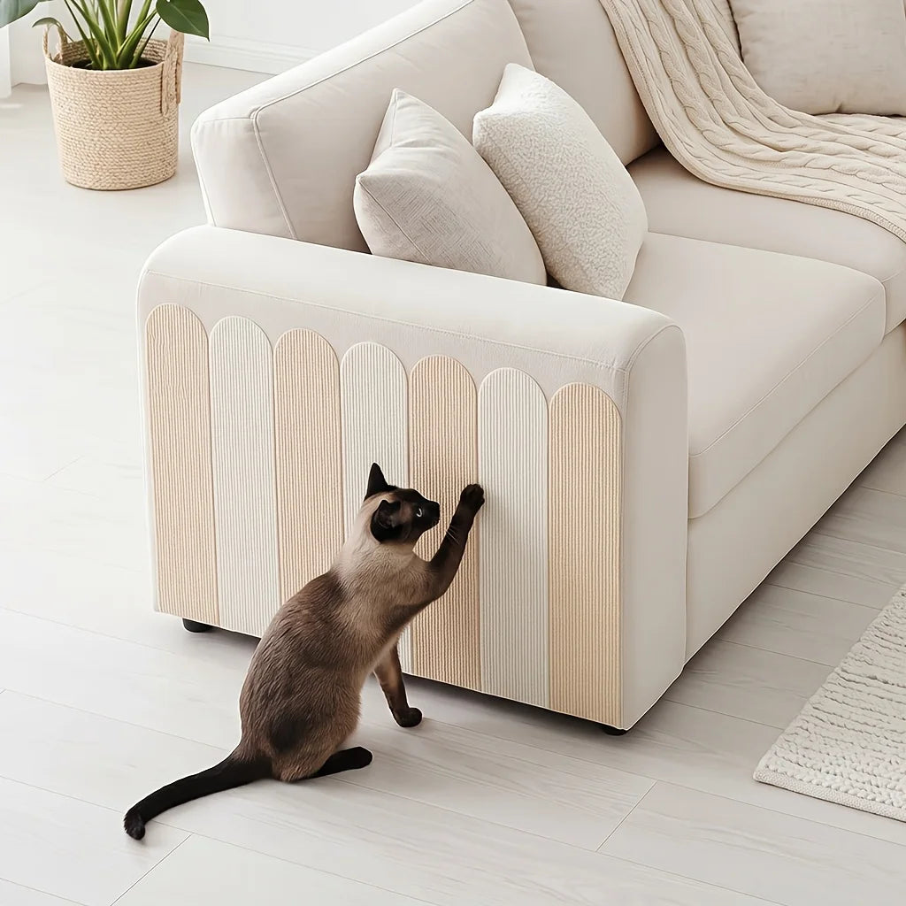 4pcs Self Adhesive Cat Scratcher Mat Trimmable Wear Resistant Lint Free Soft Fabric Sofa Wall Furniture Protector Strong Stick