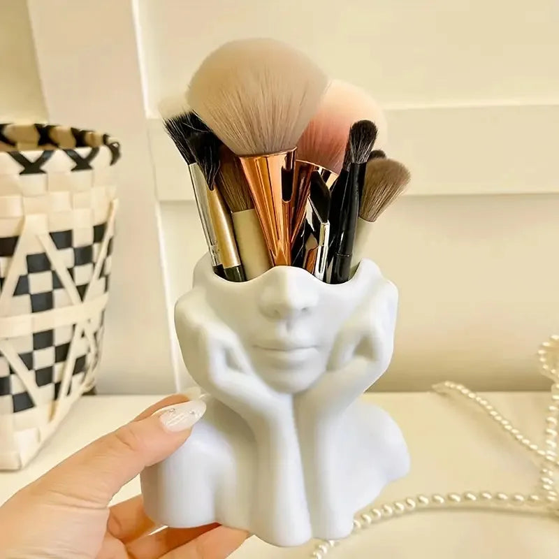Face Shape Makeup Brush Holder - Beauty Makeup Storage Box, Female/Woman Face Design Lightweight and Portable Storage Box