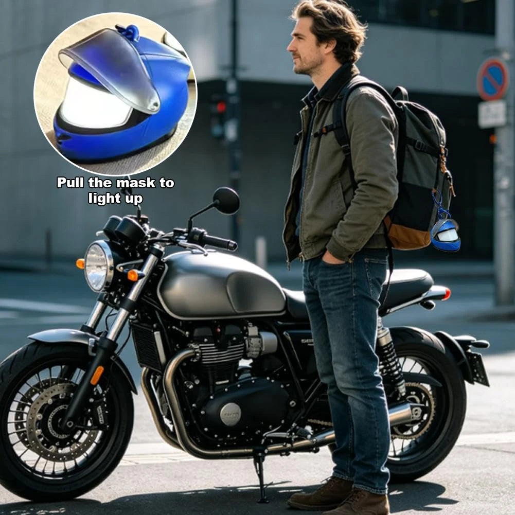 3D Motorcycle Helmet Keychain Light Up Helmet Key Fob Mini Helmets Flashlight Keychain Pendant for Biker Motorcycle Lovers