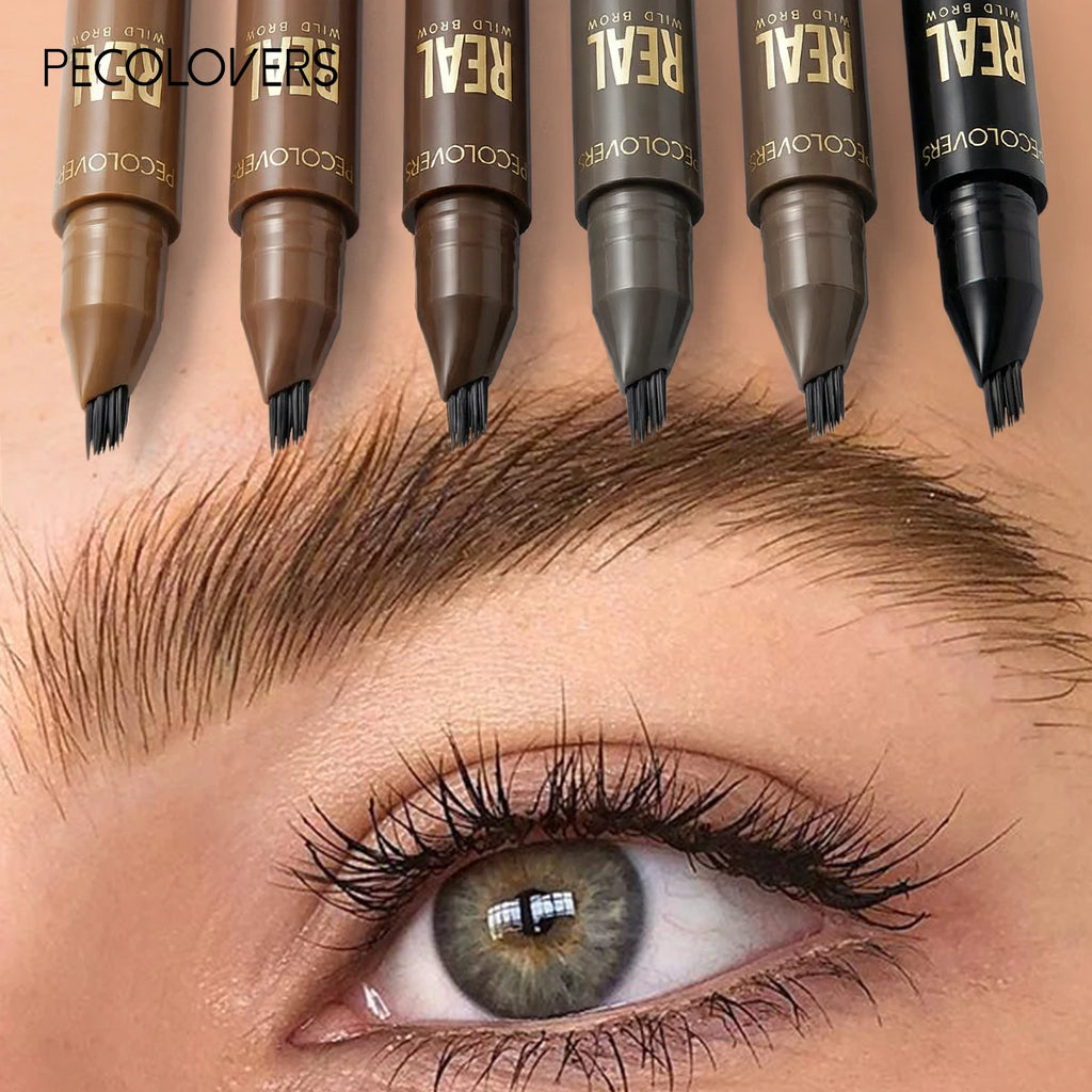 1Pc Fork-Tip Eyebrow Pen, Waterproof Liquid Brow Pencil, Smudge-Proof Brow Liner, Brown And Gray, Co
