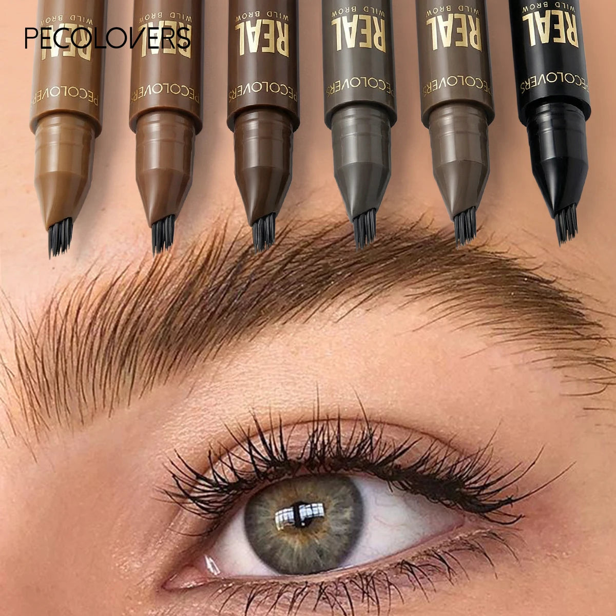 1Pc Fork-Tip Eyebrow Pen, Waterproof Liquid Brow Pencil, Smudge-Proof Brow Liner, Brown And Gray, Co