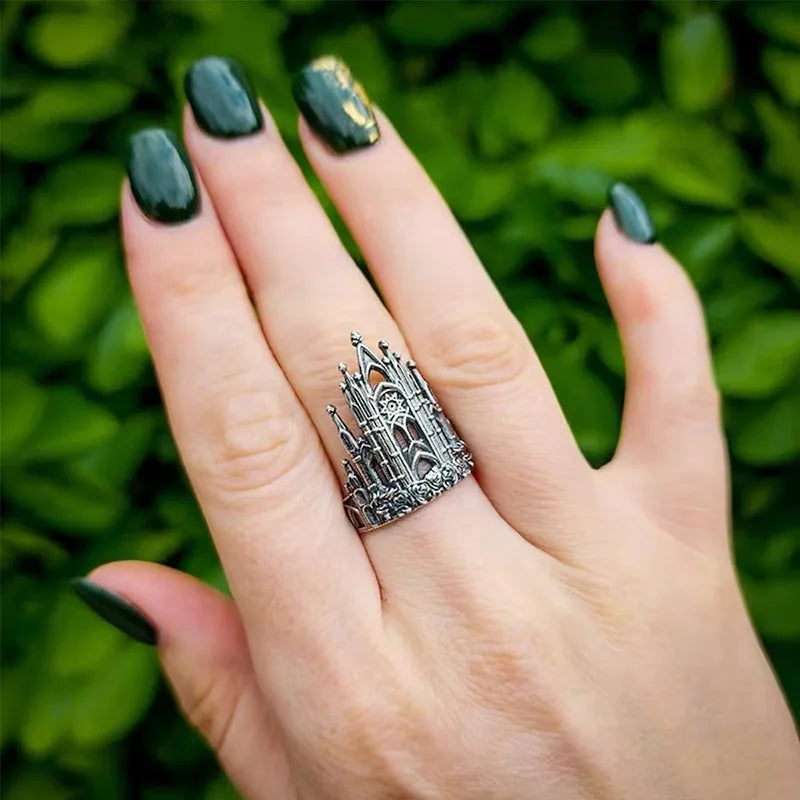 Silver Gothic Crown Cocktail Ring for Women Halloween