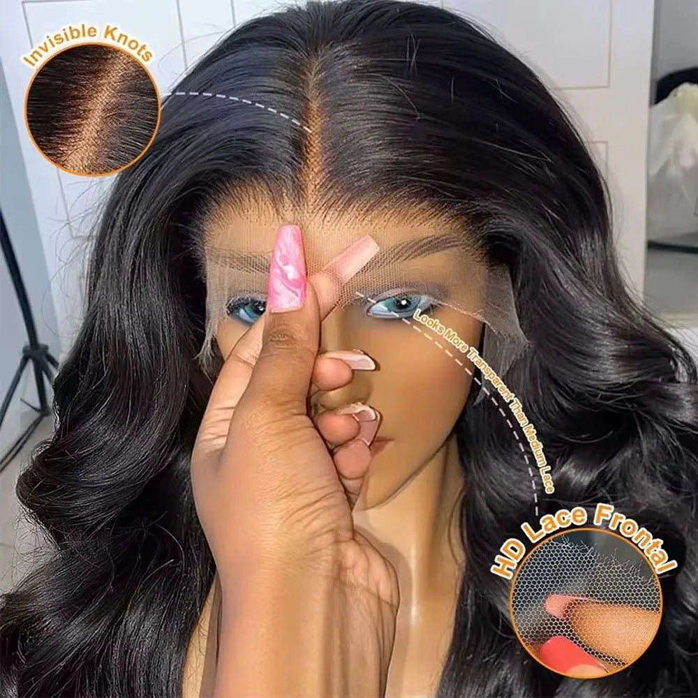 Body Wave Lace Front Wig Human Hair 250 Density Pre Plucked Glueless Black