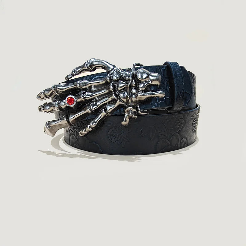 Punk Skull Plus Size Leather Belt Gothic Y2K Embossed Skeleton Hand