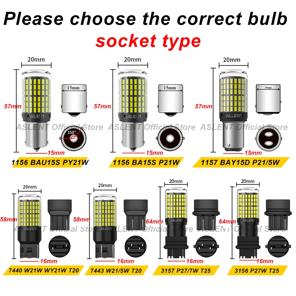 2pcs 1156 BA15S P21W BAU15S PY21W T20 7440 W21W 7443 T25 3157 1157 P21/5W W21/5W LED Bulbs 144smd Led Lamp Turn Signal Light