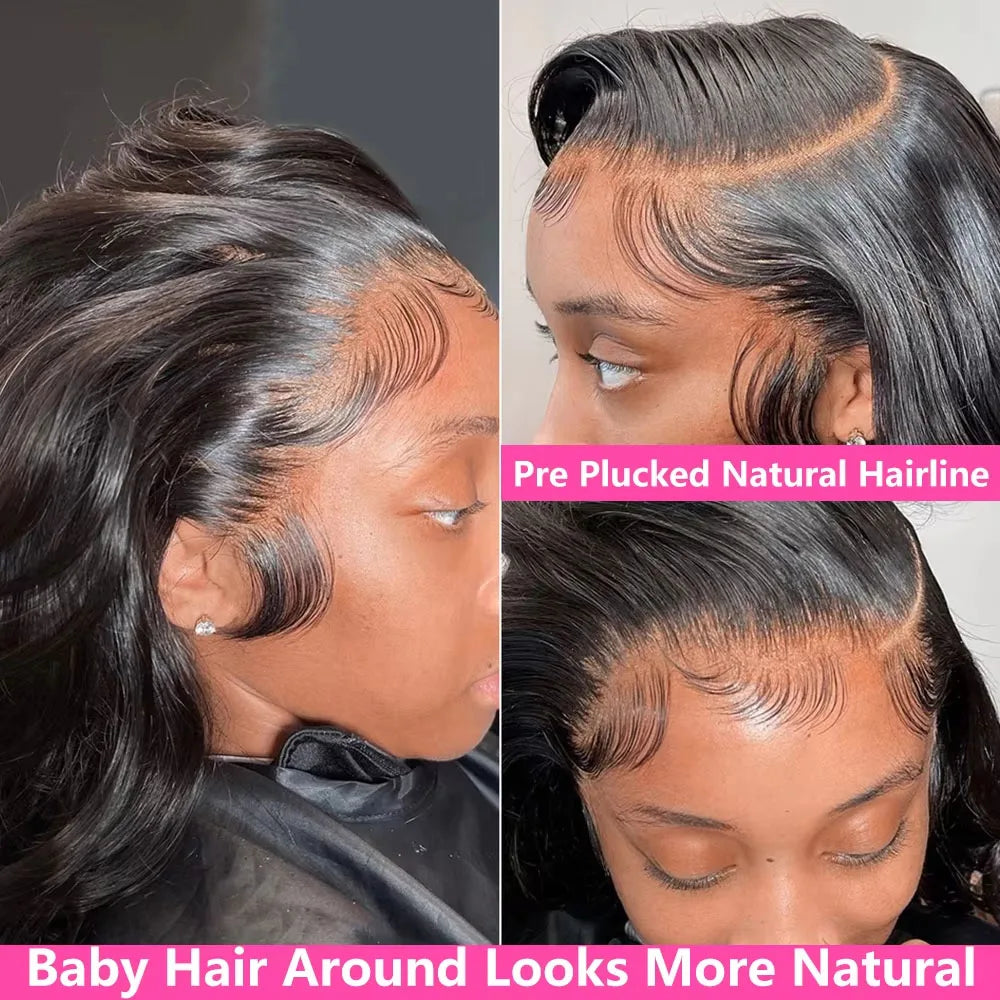 Body Wave Lace Front Wig Human Hair 250 Density Pre Plucked Glueless Black