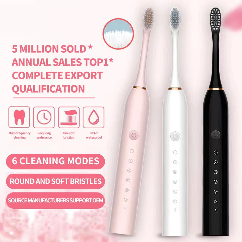 Sonic Electric Toothbrush USB Rechargeable Soft Bristle Brush