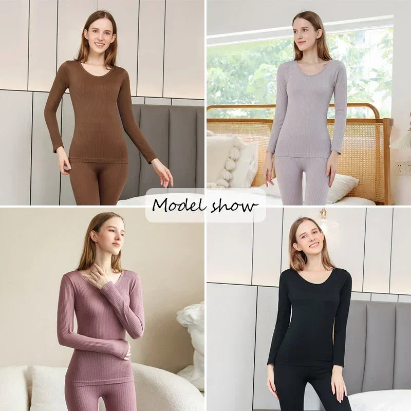 Women's Warm Thermal Underwear Sexy Ladies Intimates Long Johns Women Shaped Sets Female Middle Collar Thermal Shaping Clothes