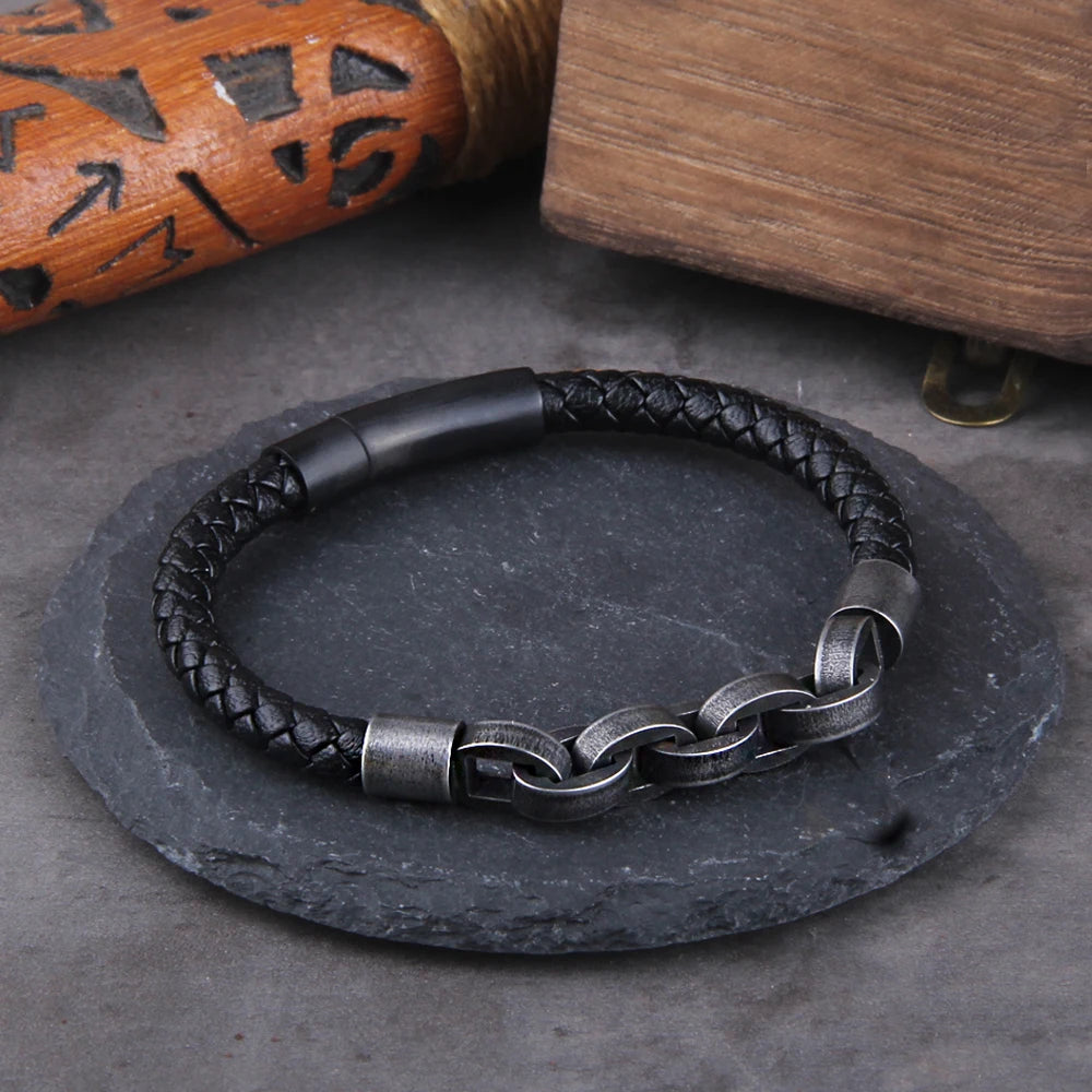 Genuine Leather Infinity Charm Bracelet for Men