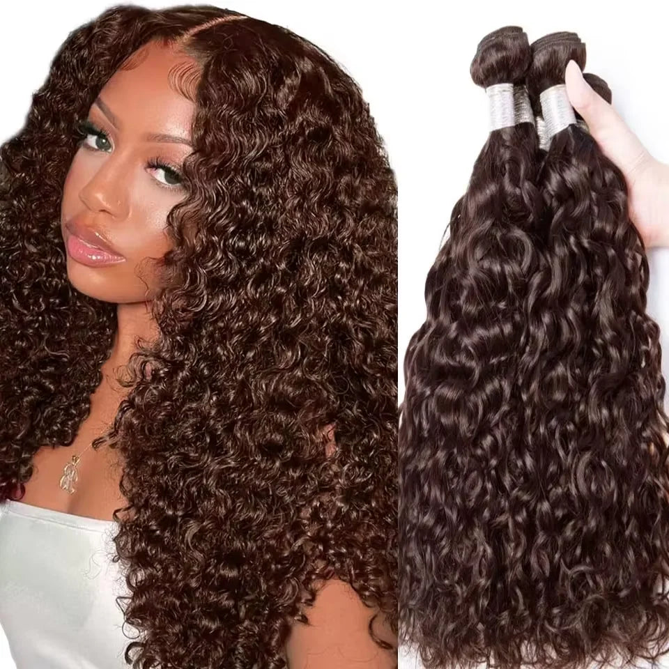 #4 Chocolate Brown Water Wave Human Hair Bundles 10-30 Inch