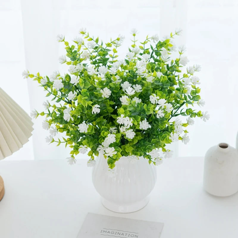 Artificial Plastic Eucalyptus Flowers Vase Decor