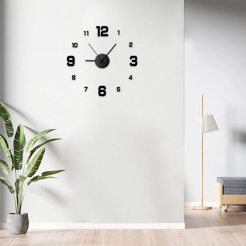 Frameless DIY Wall Clock Silent Acrylic Round Needle close-up view