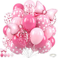 31Pcs/12inch Pink Bow Balloons,Hot Pink Rose Dots Bow Foil Balloon and Confetti Balloons with Ribbon, Girls Birthday Baby Shower