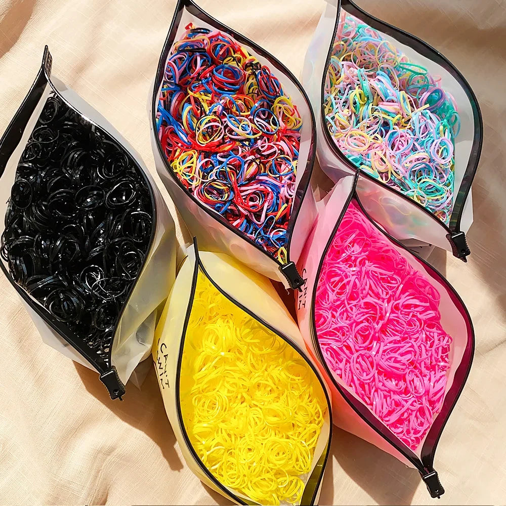 1000 Pcs/Bag Small Clear Rubber Band Black Holder Hair Ties Gum White Colorful Elastic Hair Band For Kid Girls Women Accessories