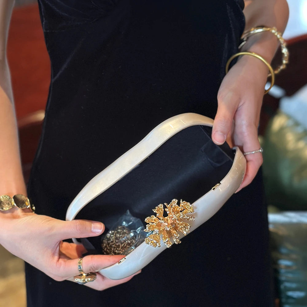 Floral Shell Shoulder Bag for Women Wedding Evening Clutch