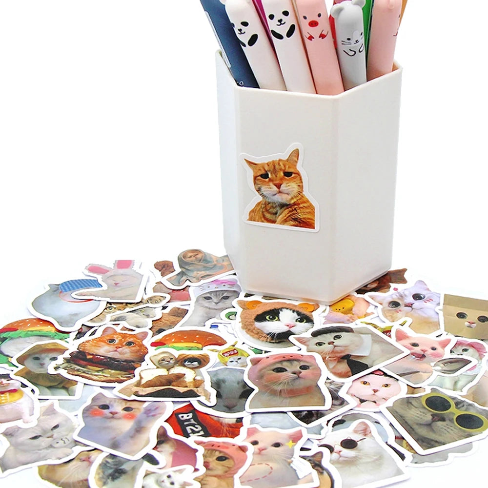 Funny Cat Stickers Cartoon Cute Decals 100 pcs close-up view