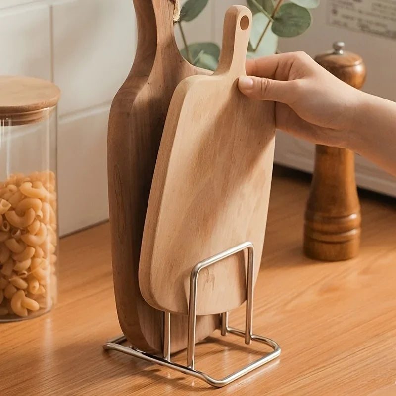 Stainless Steel Pot Lid and Cutting Board Countertop Rack