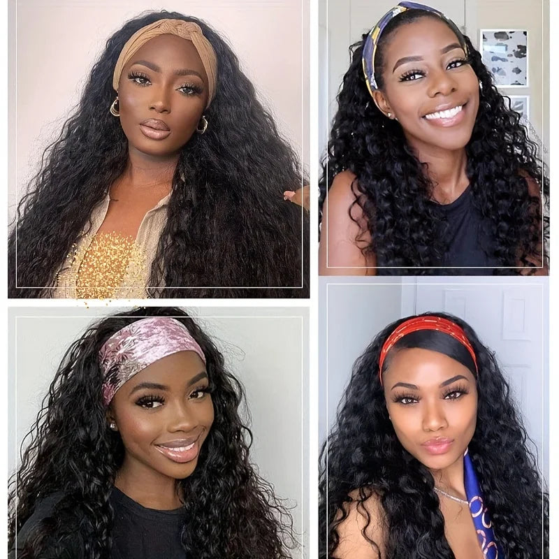 Remy Human Hair 200% Density Deep Wave Headband Wig