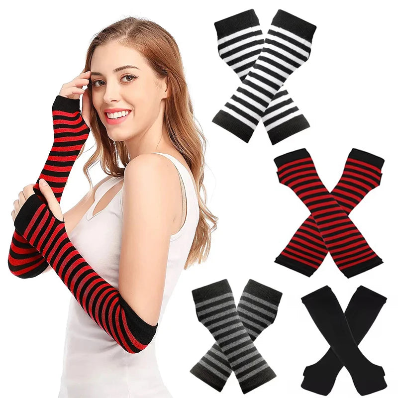 Y2K Women Knitted Long Arm Gloves Elbow Length Arm Warmers