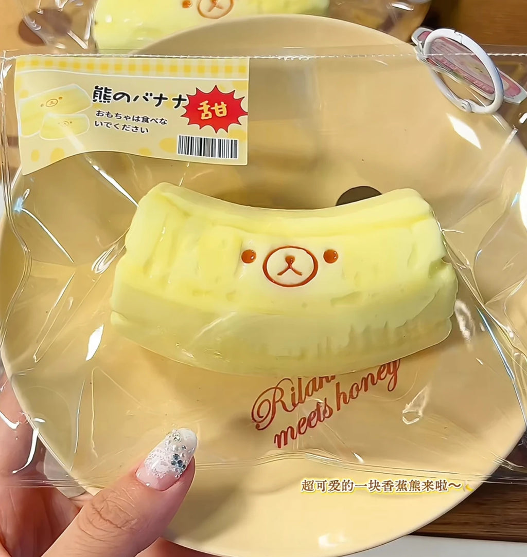 1Pc Handmade Squishy with Butter Texture - Banana Bear Shaped to Relieve Stress - Food Grade Silicone S