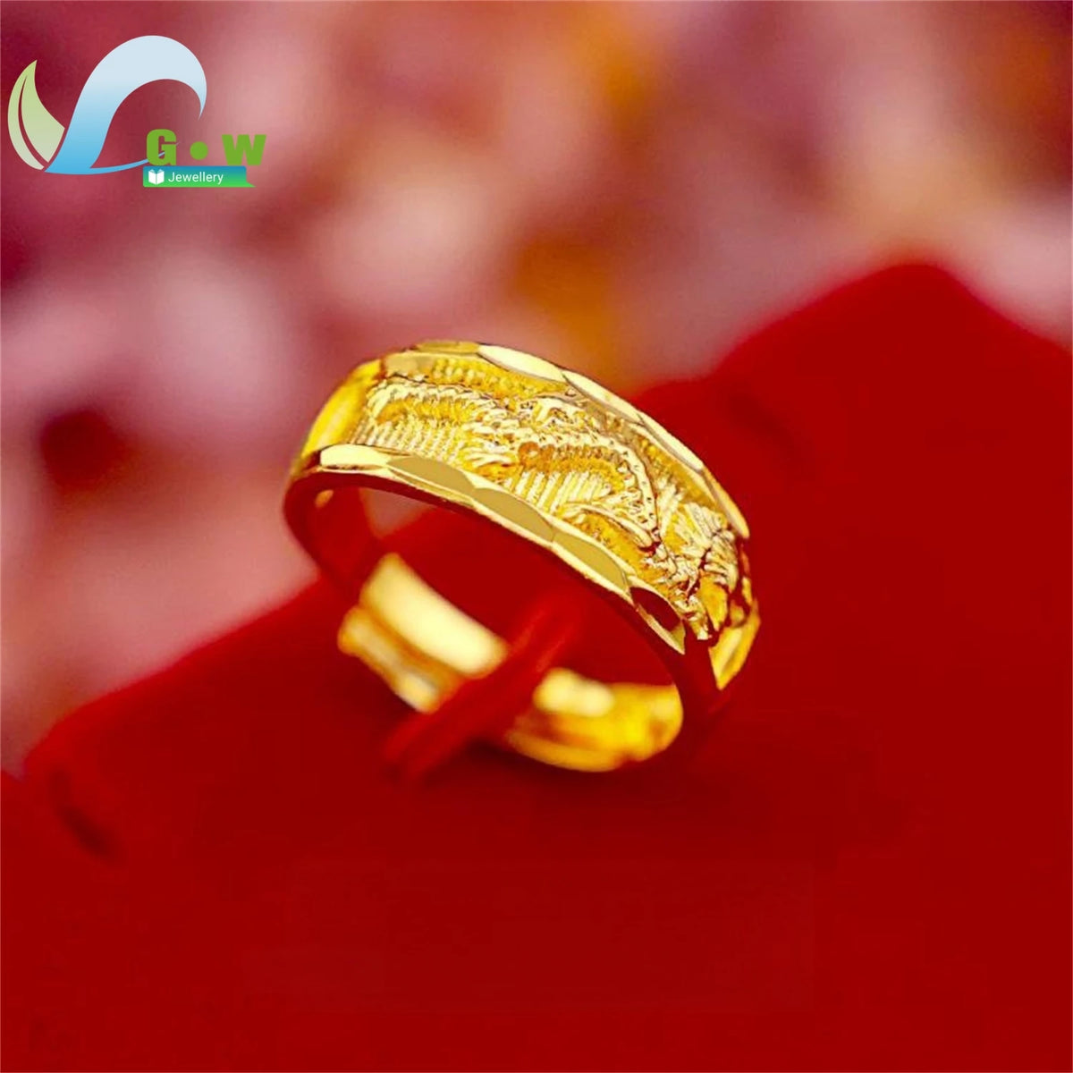 Fancy Gold Carve Dragon Phoenix Couple Adjustable Open Rings Stone Lucky Charm Band Classic Elegant Fashion Jewelry Gift Wedding