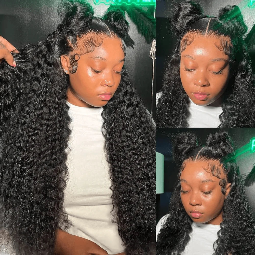 Deep Wave Lace Frontal Wig Human Hair Transparent Swiss Lace Remy