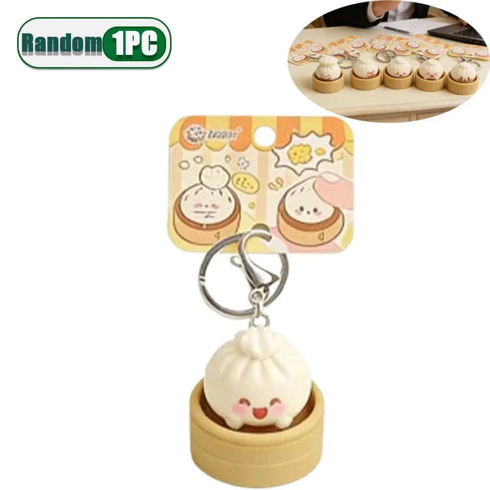 Cute Steamed Bun Squeeze Keychain Realistic Dimsum Design Soft Slow Rebound Decompression Fidget Stress Relief Toy