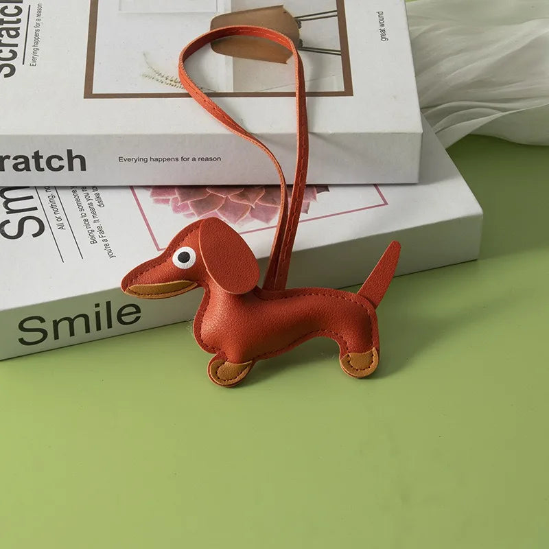 Multiple Colors Classic Leather Dog Keychain Pendant Lovely Shunder Bag Phone Pendant close-up view