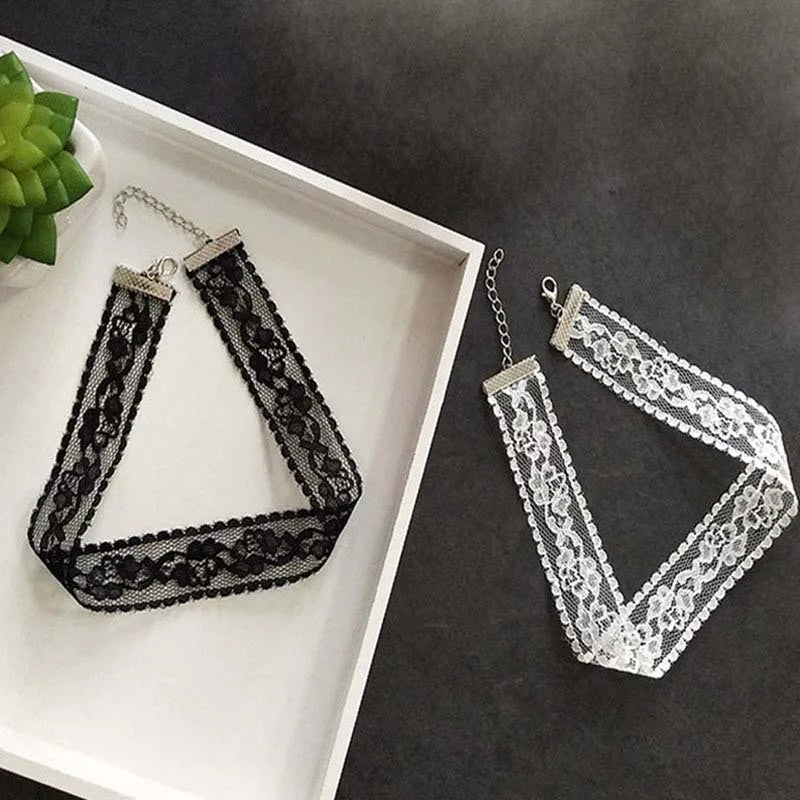 Short Lace Choker Necklace for Women Black White additional angle