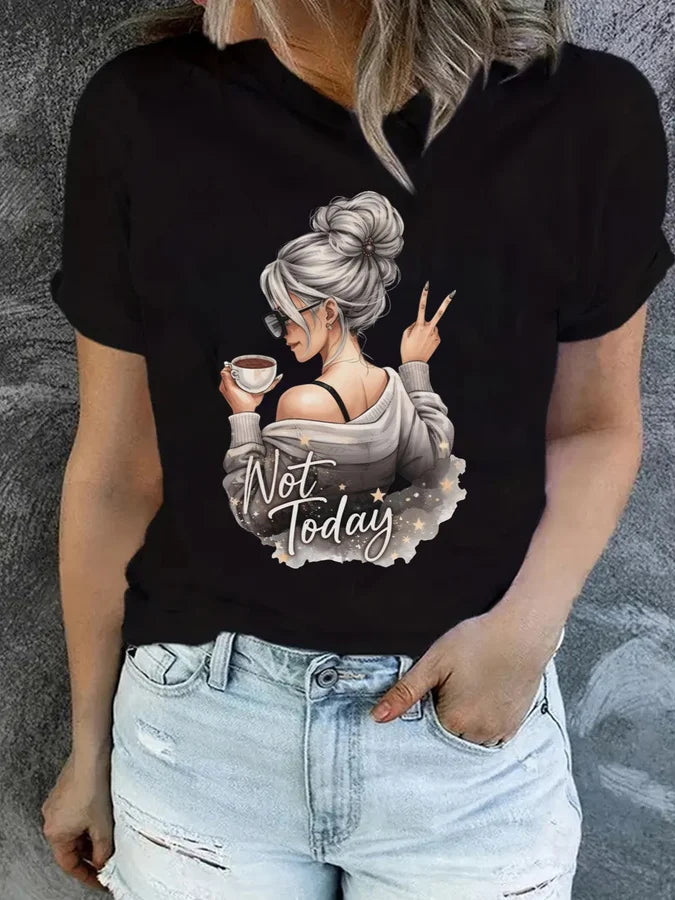 Women's Printed Short Sleeve T-Shirt Crew Neck Tee