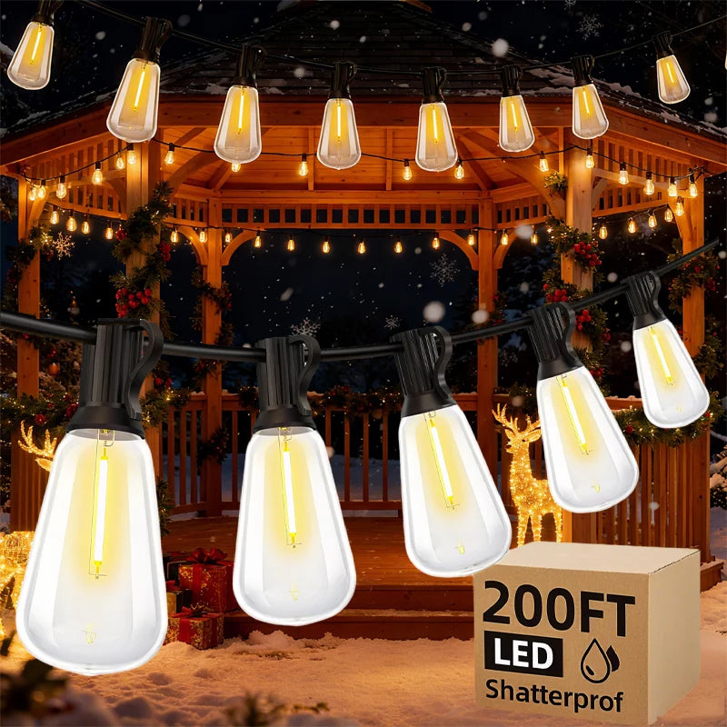 200FT LED Outdoor String Lights Dimmable Shatterproof