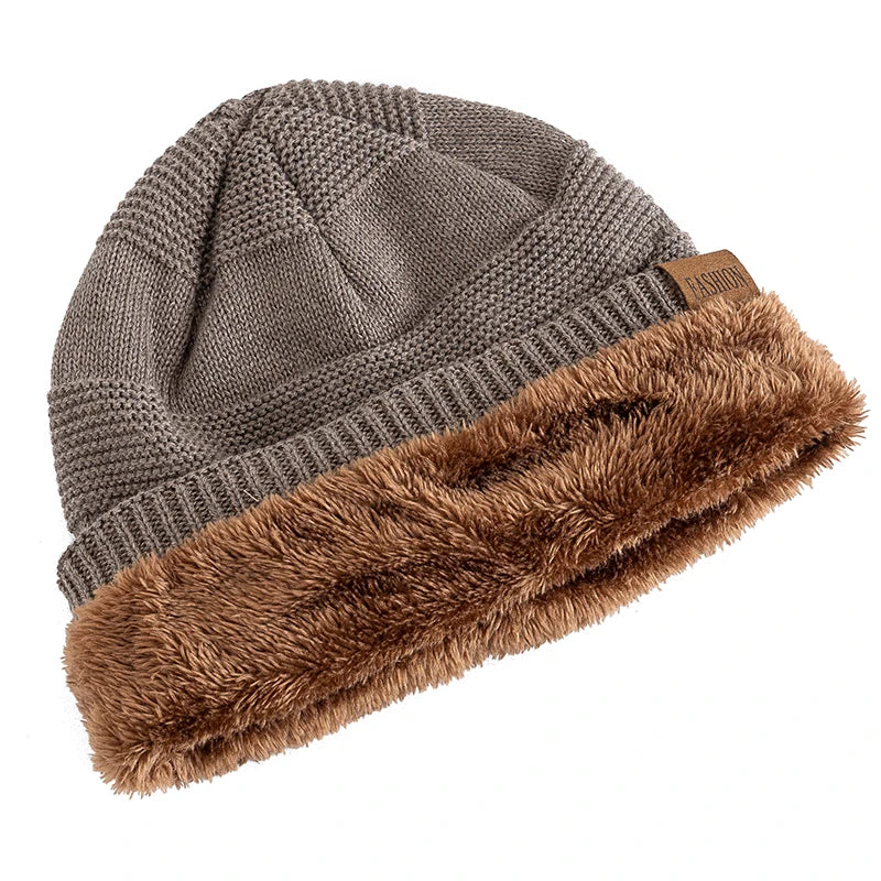 Slouchy Fur Lined Knit Winter Beanie Hat close-up view