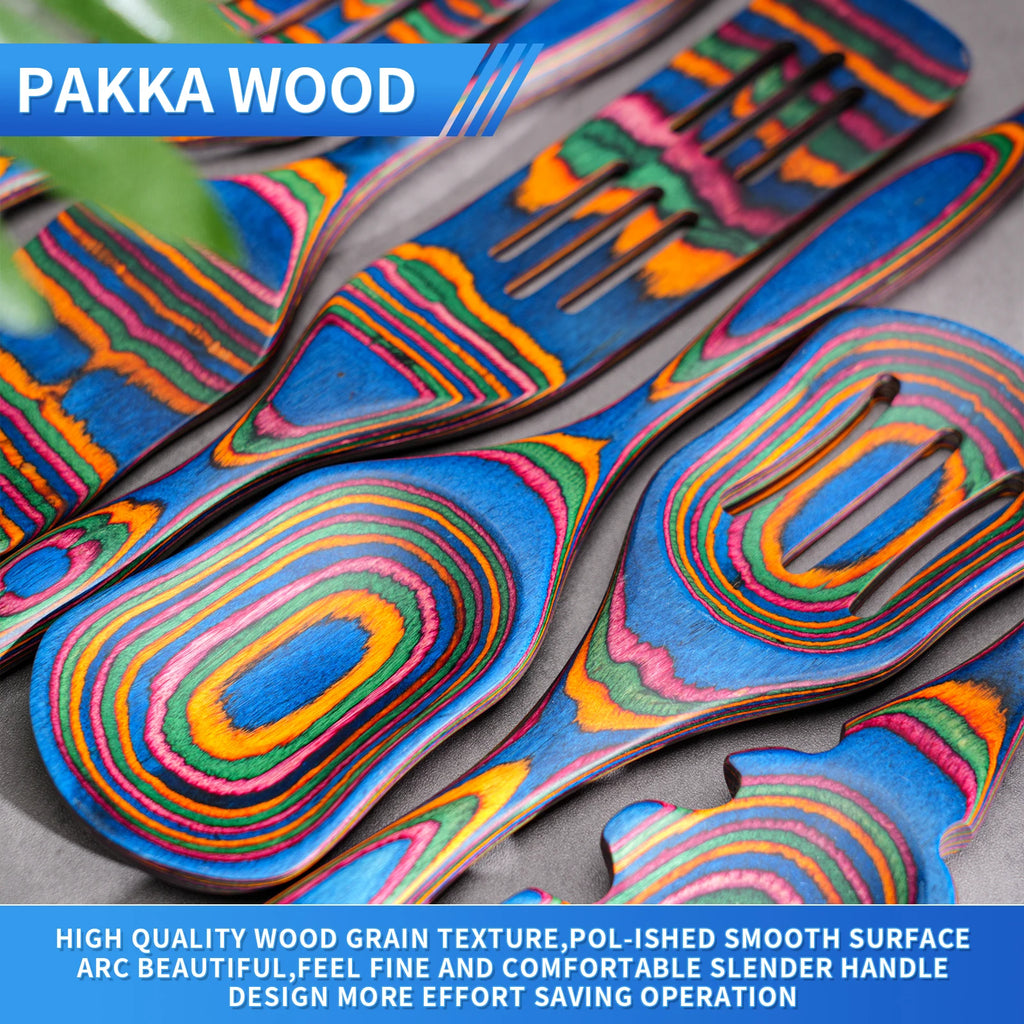 7Pcs Blue Pakkawood Wooden Cooking Utensil Set