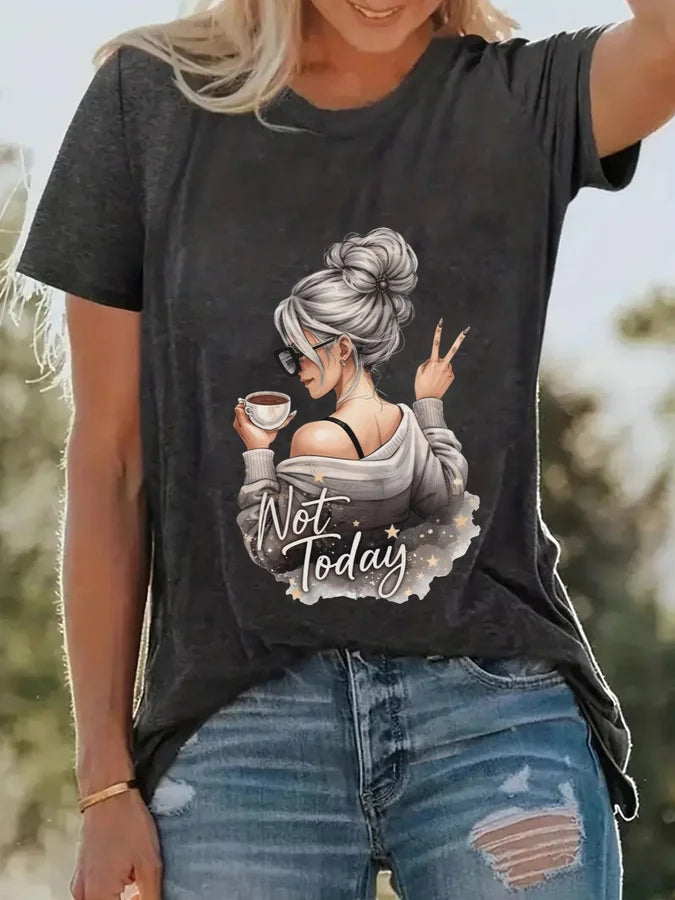 Women's Printed Short Sleeve T-Shirt Crew Neck Tee