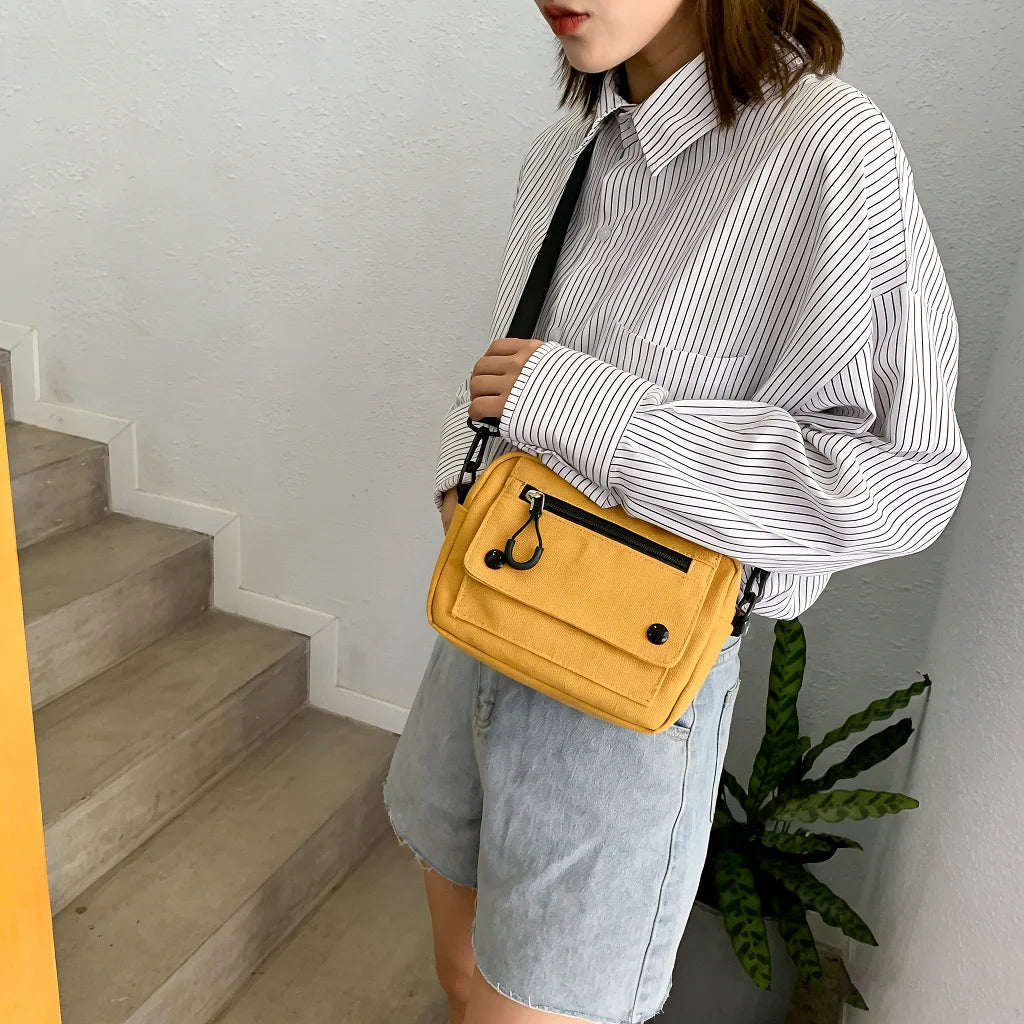 Minimalist Canvas Crossbody Sling Bag, Casual Multi-Pocket Shoulder Bag, Lightweight Everyday Purse for Women & Teens