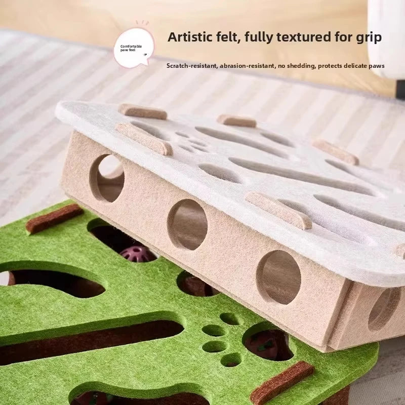 Cat Puzzle Box With Ball Felt Interactive Cat Toy