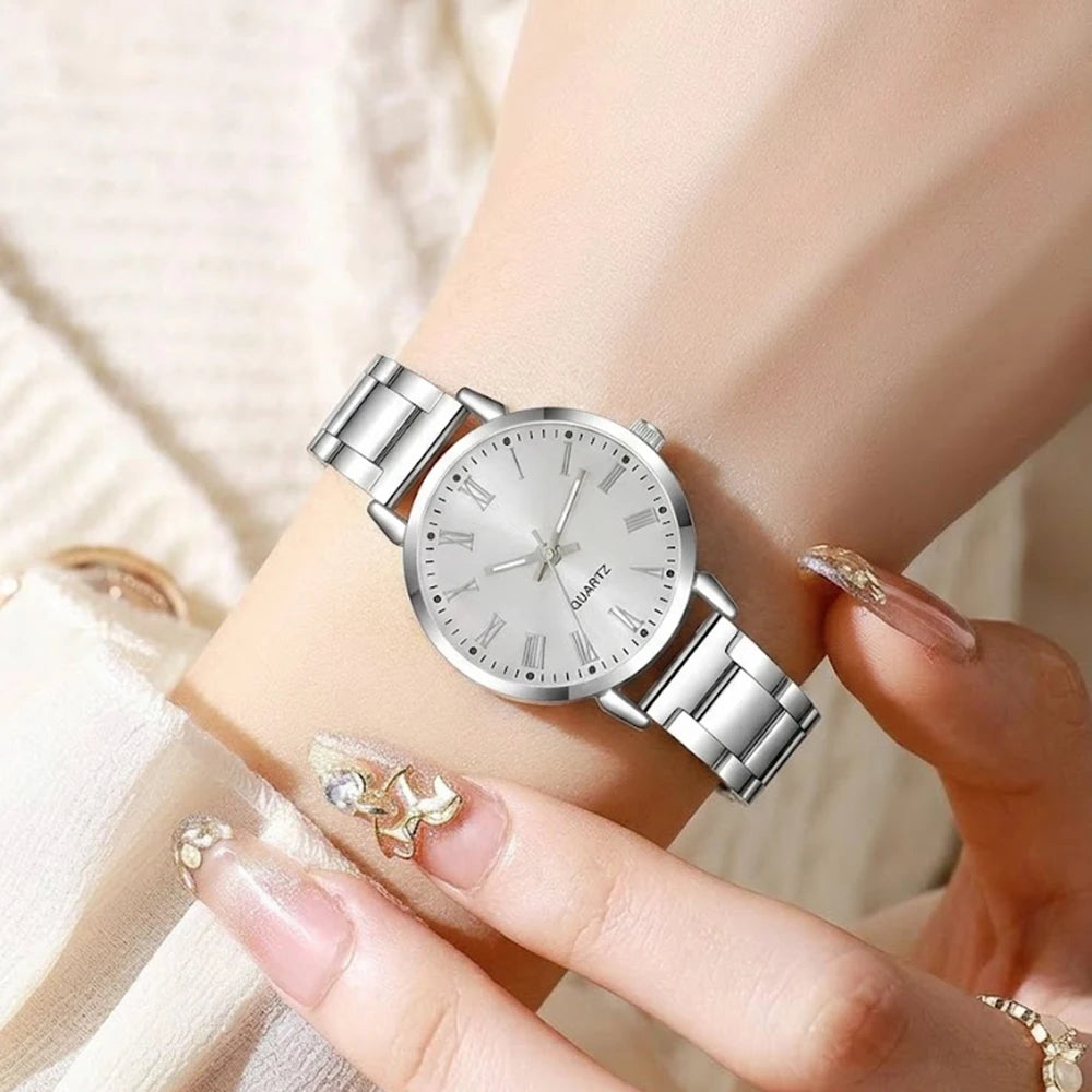 4Pcs/Set Unisex Jewelry Watches Women's Wristwatch Accessories Silver Trendy Fashion Ele detail view