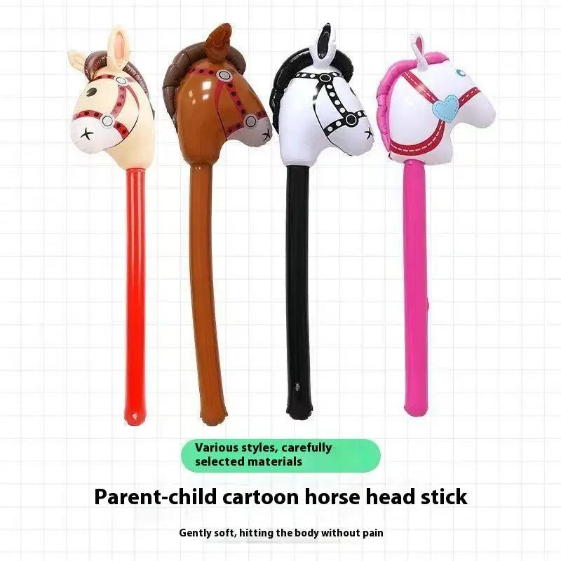 Inflatable Horse Head Stick Toy Blow Up Pony Halloween Party