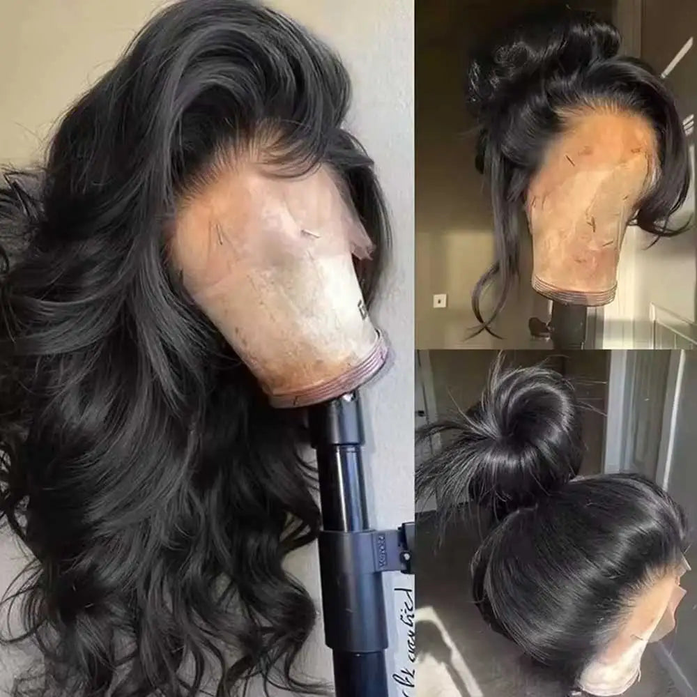 Body Wave Lace Front Wig Human Hair 250 Density Pre Plucked Glueless Black