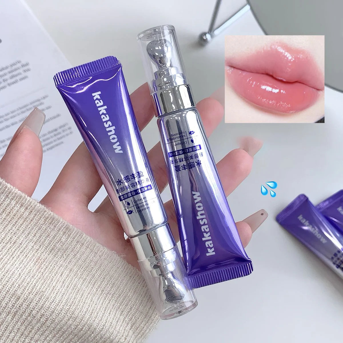 Kakashow Lip Plumper Serum Gloss, Hydrating Collagen Lip Gloss, Long-Lasting Moisturizing, Plump & G