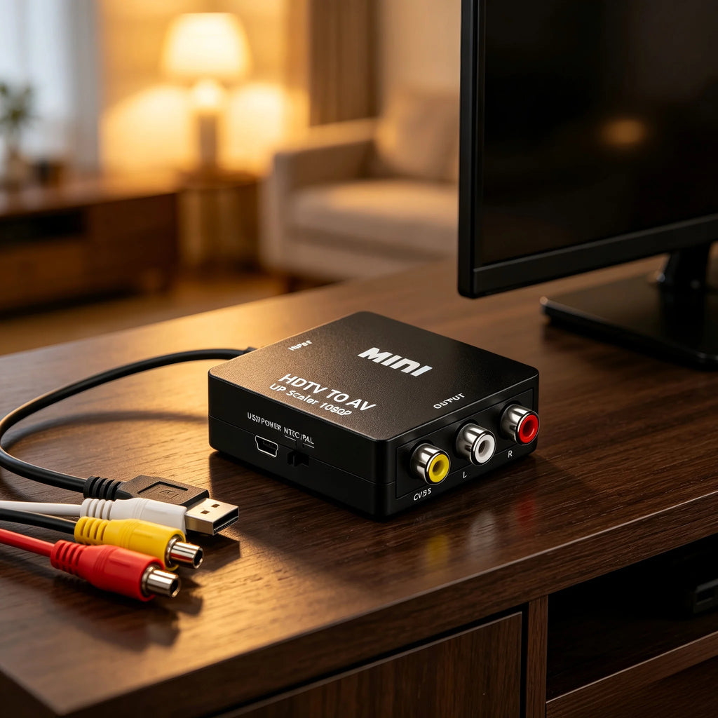 1080P HDMI to AV RCA Converter Box close-up view