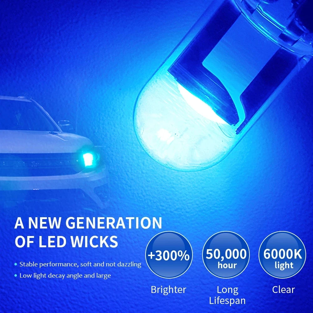 T10 LED Car Bulbs 12V COB White Ice Blue Yellow 10-Pack detail view