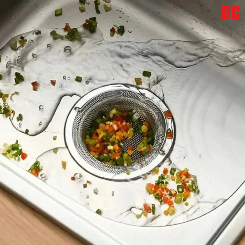 Stainless Steel Kitchen Sink Filter, Food Residue and Hair Catcher close-up view