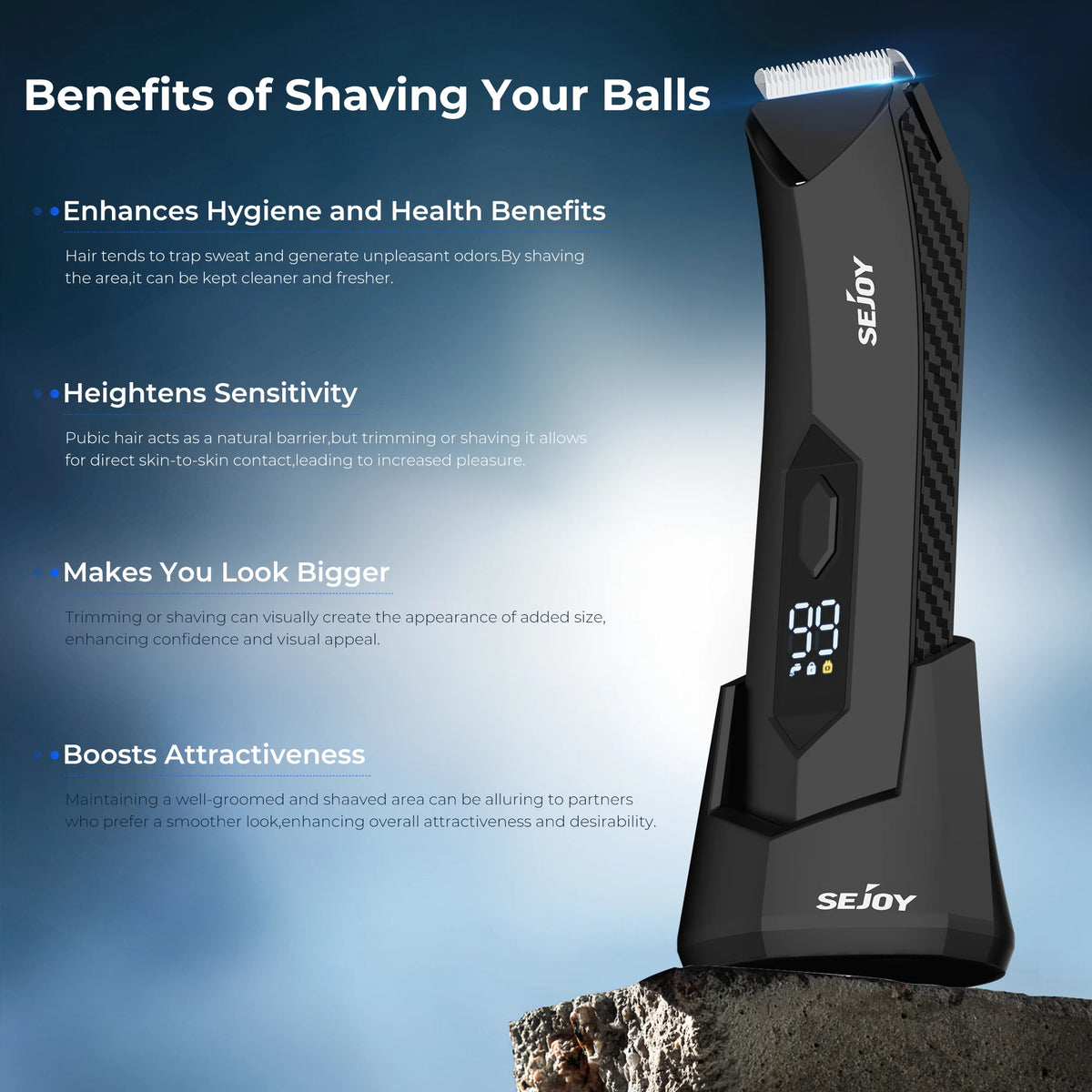 Electric Body Hair Trimmer with Ceramic Blade, Waterproof USB Recharge