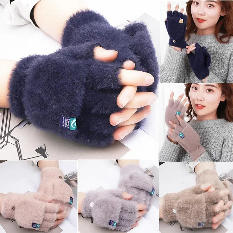 Women Winter Fingerless Gloves Soft Warm Thickened Plush alternate view