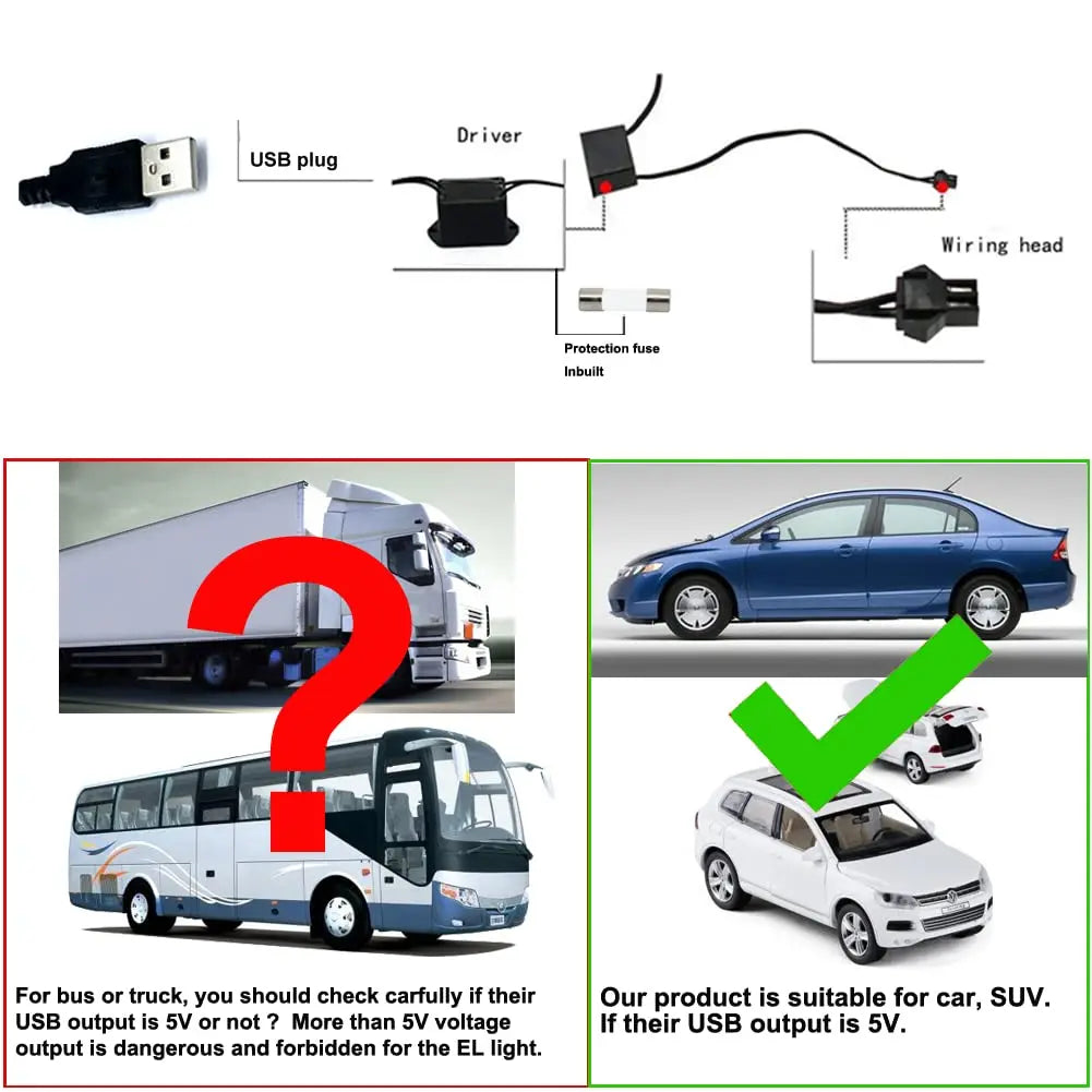 Car Interior LED Strip Light USB Neon EL Wire lifestyle view