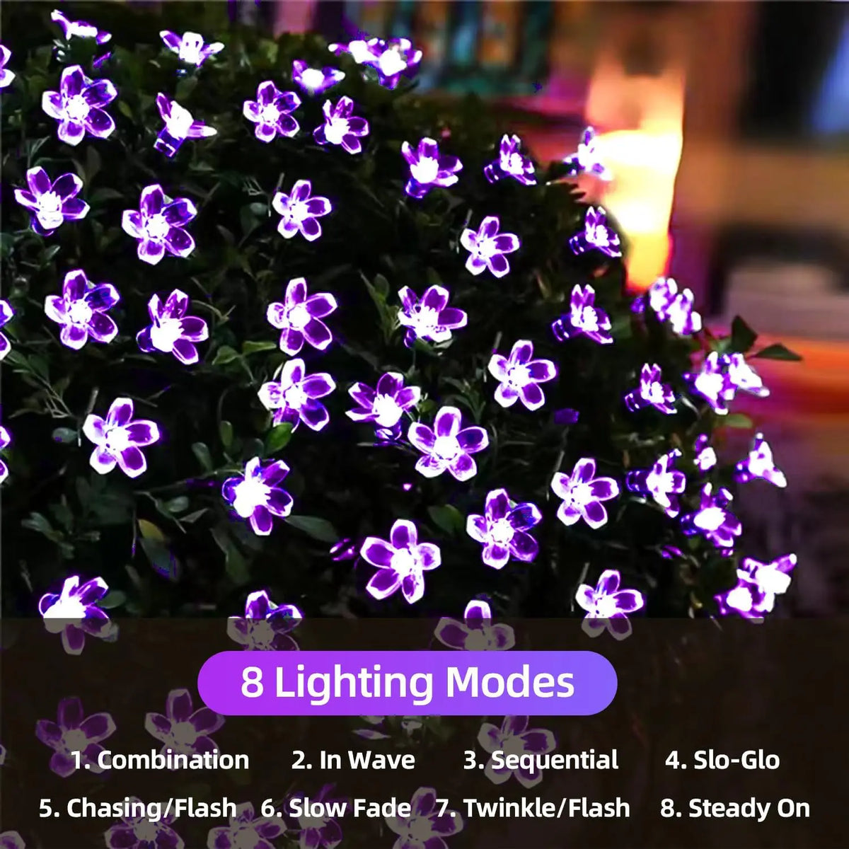 Solar LED String Lights Cherry Blossom Flowers 8 Modes
